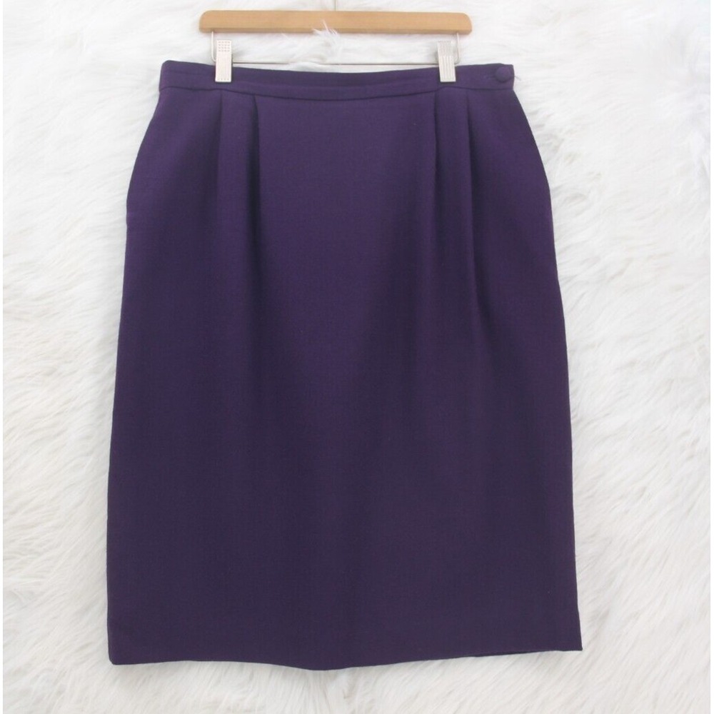 Vintage Vinci Clothiers Purple Wool Pencil Skirt Lined Pockets Sz 10 Old Money